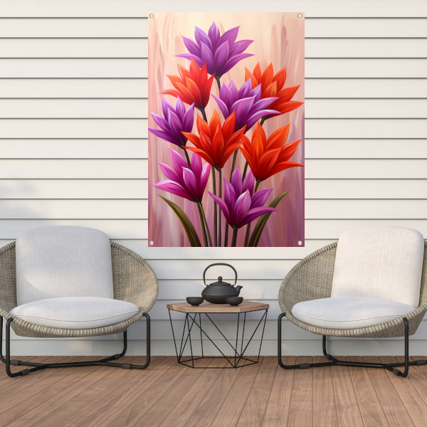 Vrolijk schilderij van kleurrijke bloemen tuinposter