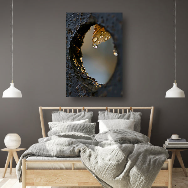 Monochrome Druppel aan Herfstblad canvas