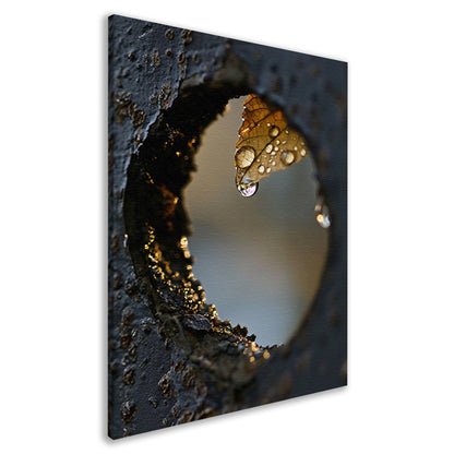 Monochrome Druppel aan Herfstblad canvas
