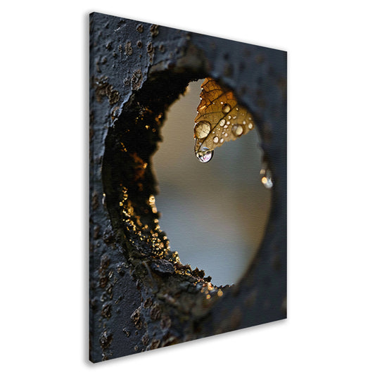 Monochrome Druppel aan Herfstblad canvas