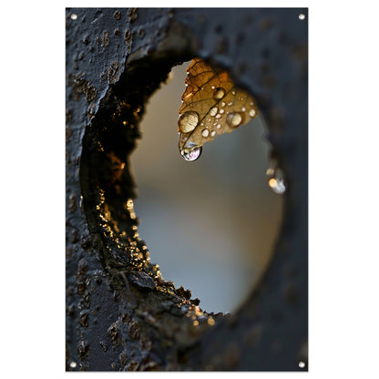 Monochrome Druppel aan Herfstblad tuinposter
