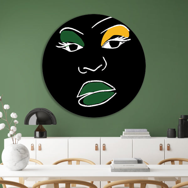 Abstract minimalistisch portret van Afrikaans gezicht aluminium muurcirkel