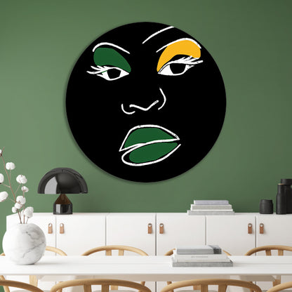 Abstract minimalistisch portret van Afrikaans gezicht aluminium muurcirkel
