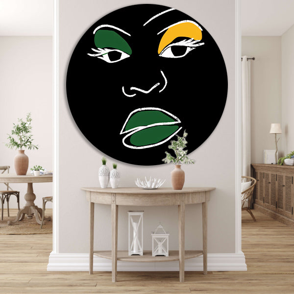 Abstract minimalistisch portret van Afrikaans gezicht aluminium muurcirkel