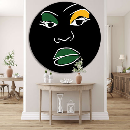 Abstract minimalistisch portret van Afrikaans gezicht aluminium muurcirkel