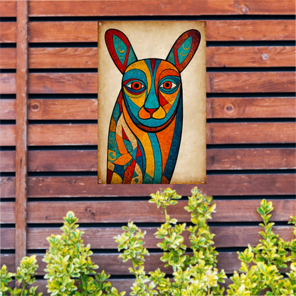 Kleurrijke kubistische kat kunstwerk tuinposter