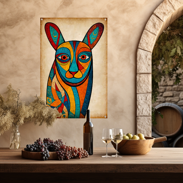 Kleurrijke kubistische kat kunstwerk tuinposter