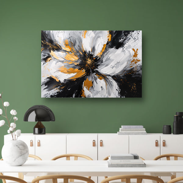 Abstract chrysant schilderij met gouden accenten canvas