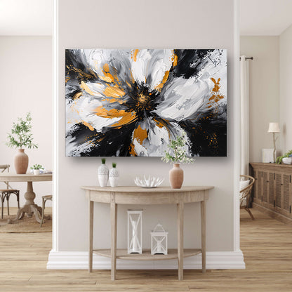 Abstract chrysant schilderij met gouden accenten canvas