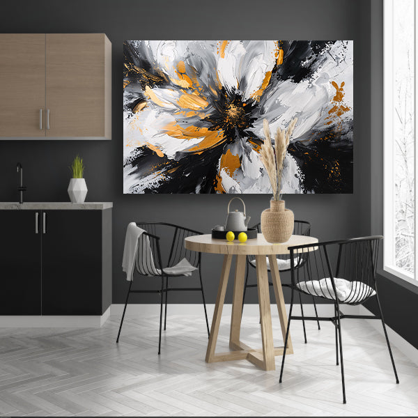 Abstract chrysant schilderij met gouden accenten canvas