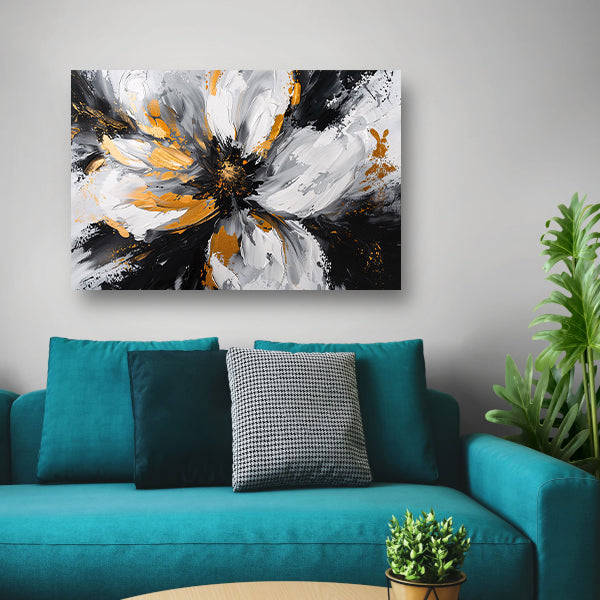 Abstract chrysant schilderij met gouden accenten canvas