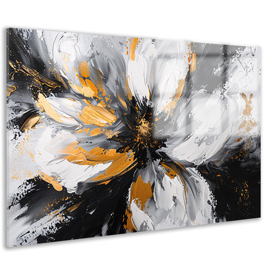 Abstract chrysant schilderij met gouden accenten acrylglas