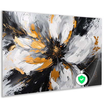 Abstract chrysant schilderij met gouden accenten poster