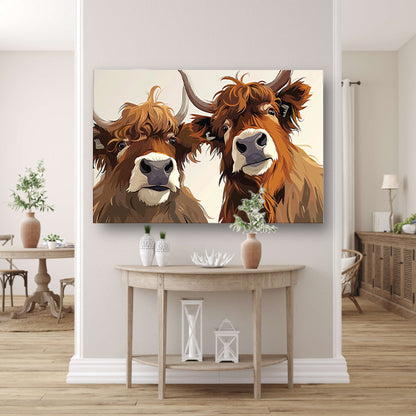 Twee Schotse Hooglanders van dichtbij poster