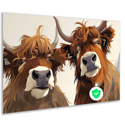 Twee Schotse Hooglanders van dichtbij poster
