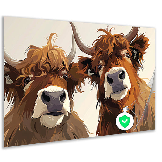 Twee Schotse Hooglanders van dichtbij poster