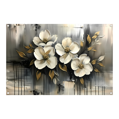 Abstract minimalistisch schilderij van witte bloemen tuinposter