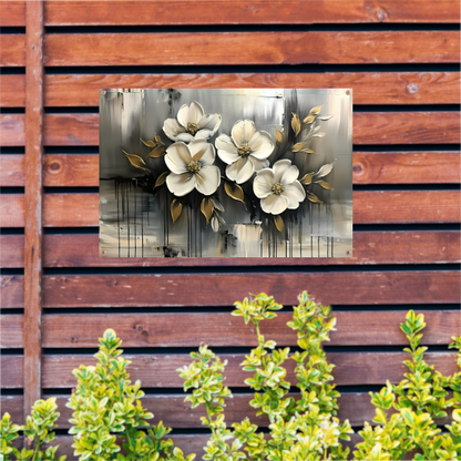 Abstract minimalistisch schilderij van witte bloemen tuinposter