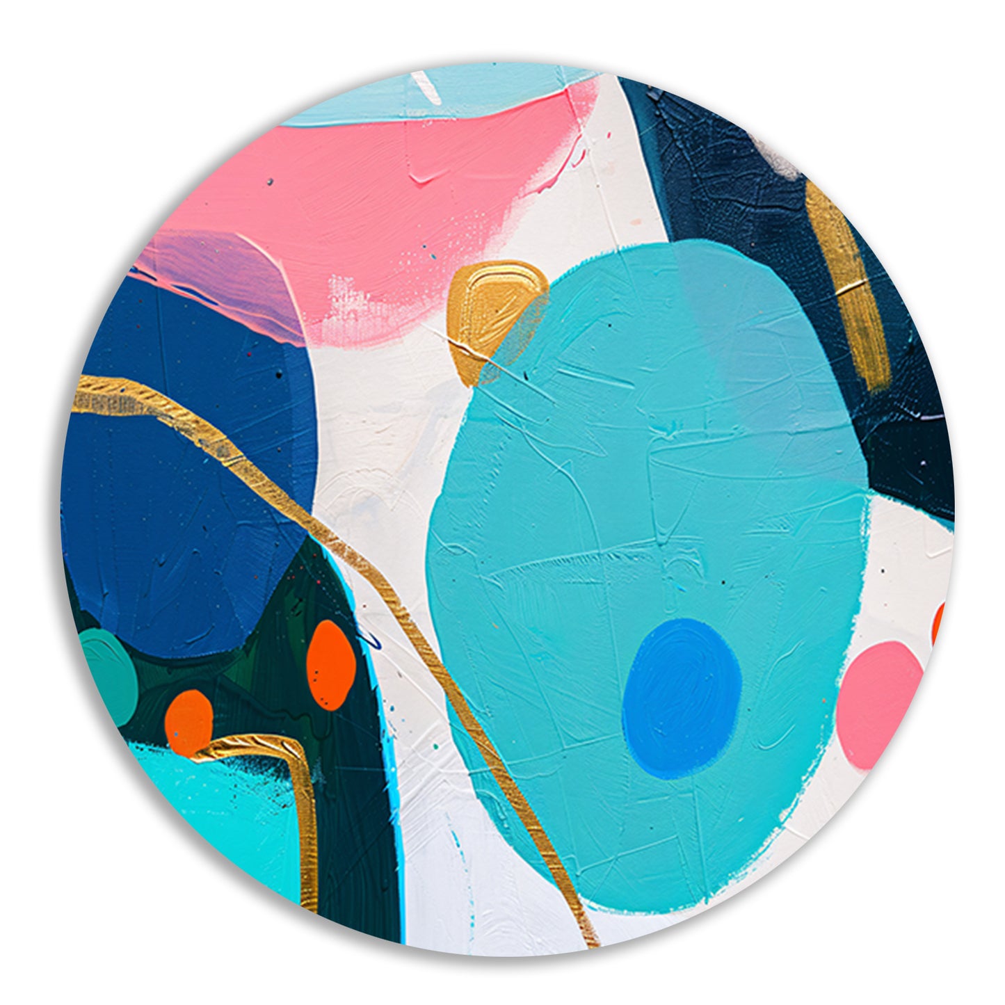 Abstract schilderij met kleurrijke vormen en lijnen aluminium muurcirkel