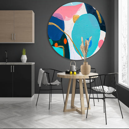 Abstract schilderij met kleurrijke vormen en lijnen aluminium muurcirkel
