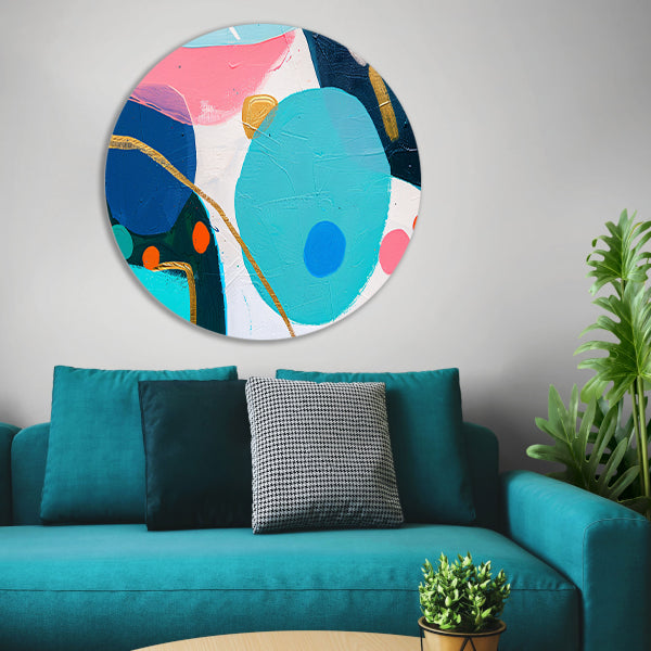 Abstract schilderij met kleurrijke vormen en lijnen forex muurcirkel