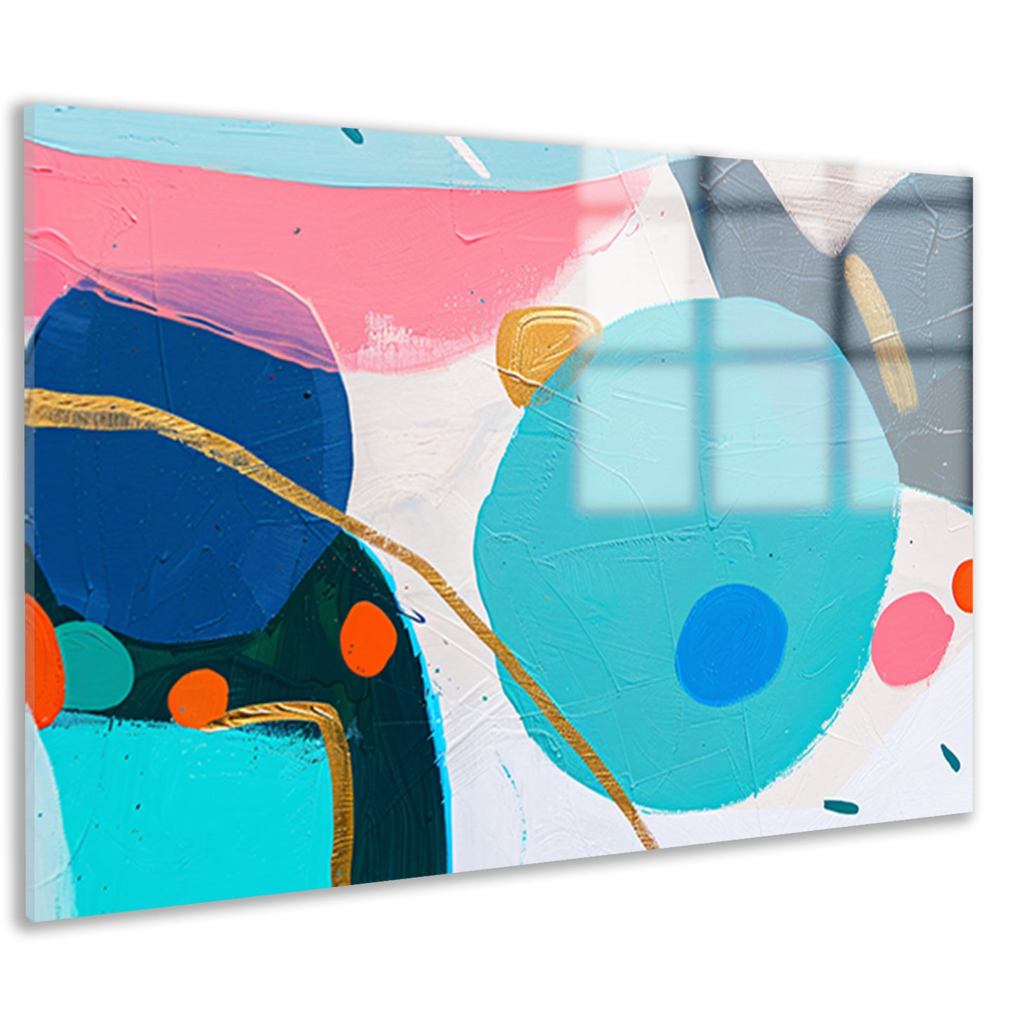 Abstract schilderij met kleurrijke vormen en lijnen acrylglas