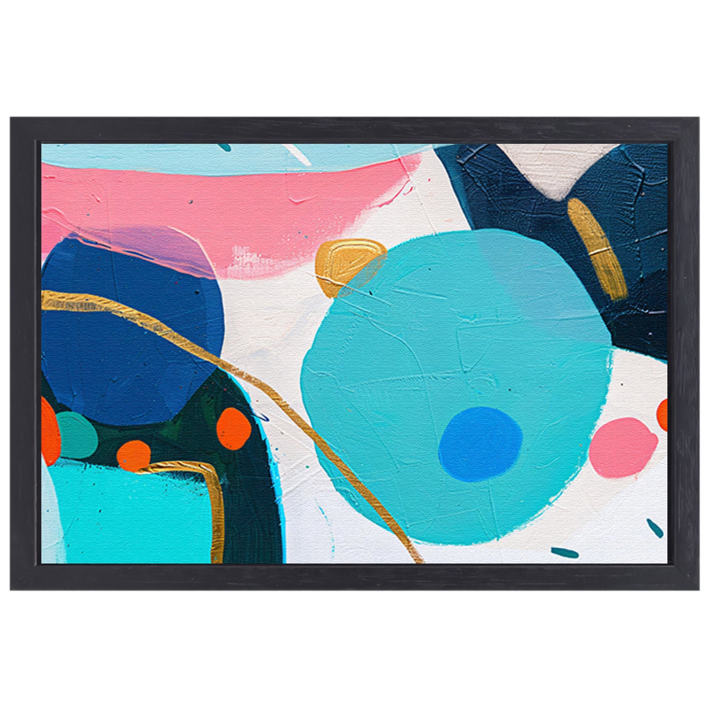 Abstract schilderij met kleurrijke vormen en lijnen canvas met baklijst