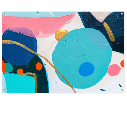 Abstract schilderij met kleurrijke vormen en lijnen tuinposter