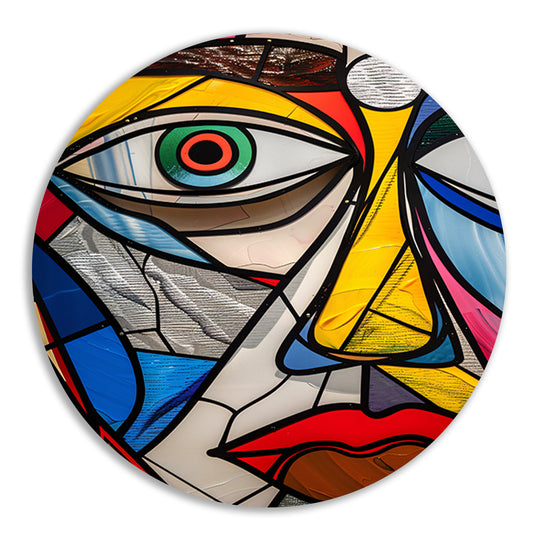 Abstract Kubistisch Portret in Popart Stijl aluminium muurcirkel
