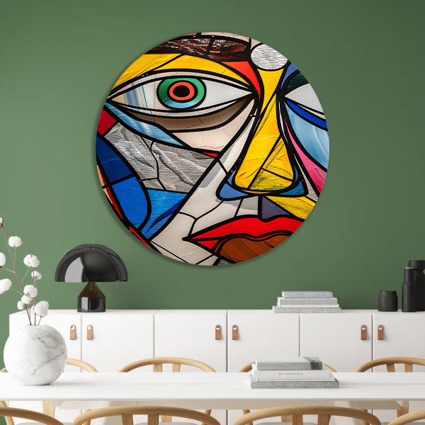 Abstract Kubistisch Portret in Popart Stijl aluminium muurcirkel