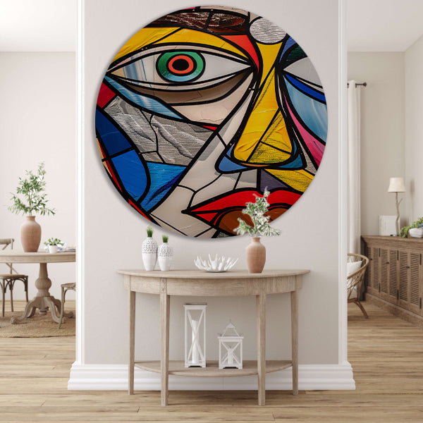 Abstract Kubistisch Portret in Popart Stijl aluminium muurcirkel