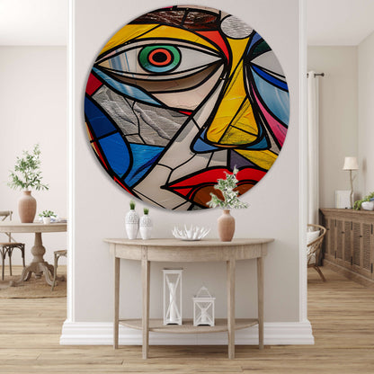 Abstract Kubistisch Portret in Popart Stijl aluminium muurcirkel