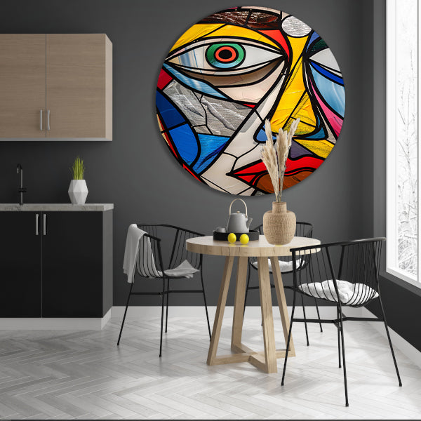 Abstract Kubistisch Portret in Popart Stijl aluminium muurcirkel