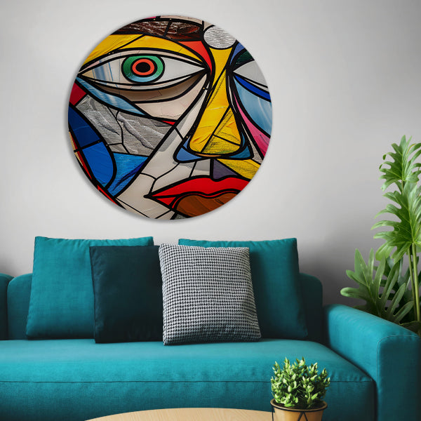 Abstract Kubistisch Portret in Popart Stijl aluminium muurcirkel