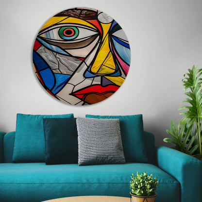 Abstract Kubistisch Portret in Popart Stijl aluminium muurcirkel