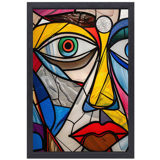 Abstract Kubistisch Portret in Popart Stijl canvas met baklijst