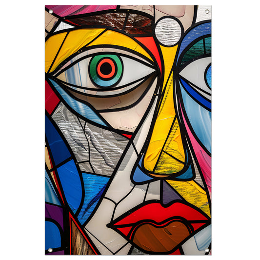 Abstract Kubistisch Portret in Popart Stijl tuinposter