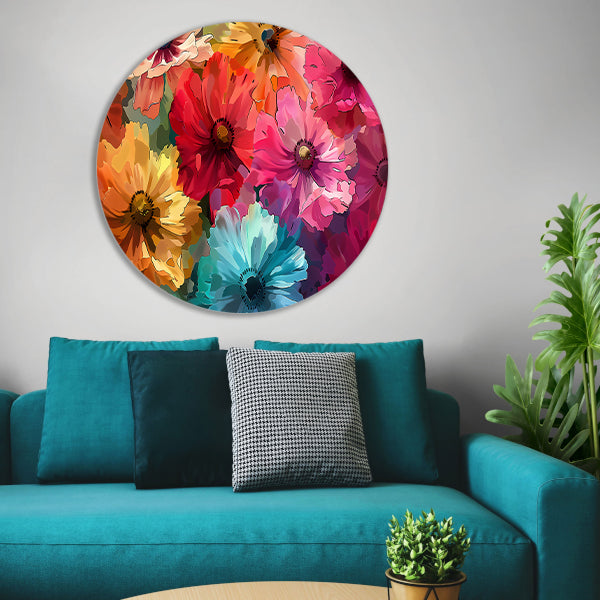 Levendige Digitale Kunst van Kleurrijke Abstracte Bloemen forex muurcirkel