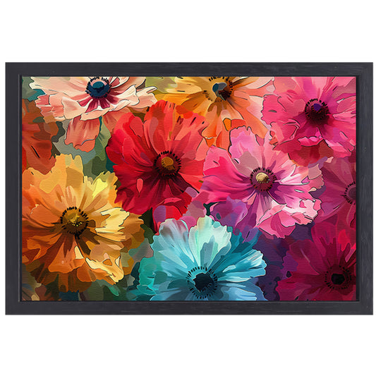 Levendige Digitale Kunst van Kleurrijke Abstracte Bloemen canvas met baklijst