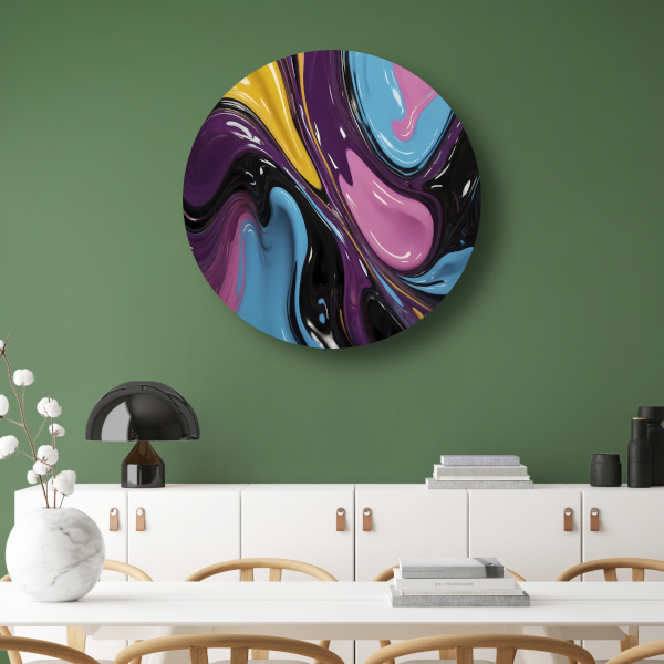 Abstract Spel van Vloeibare Kleuren aluminium muurcirkel