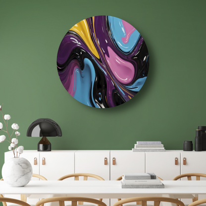 Abstract Spel van Vloeibare Kleuren aluminium muurcirkel