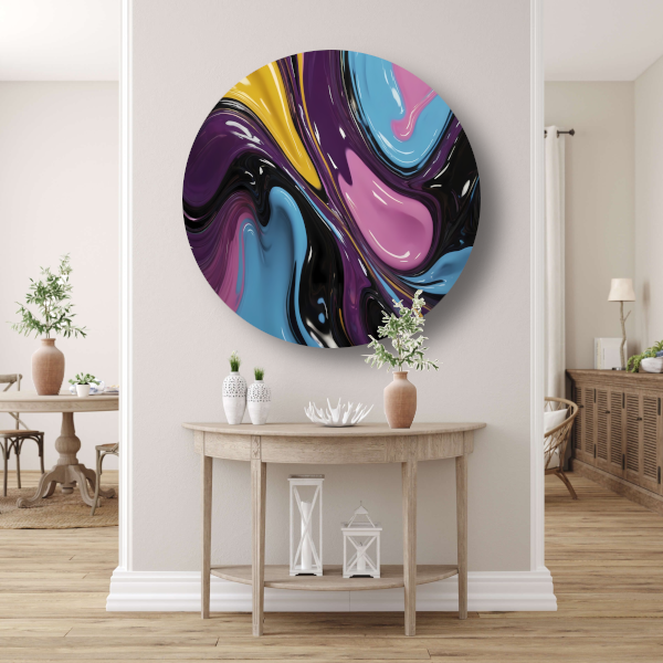 Abstract Spel van Vloeibare Kleuren aluminium muurcirkel