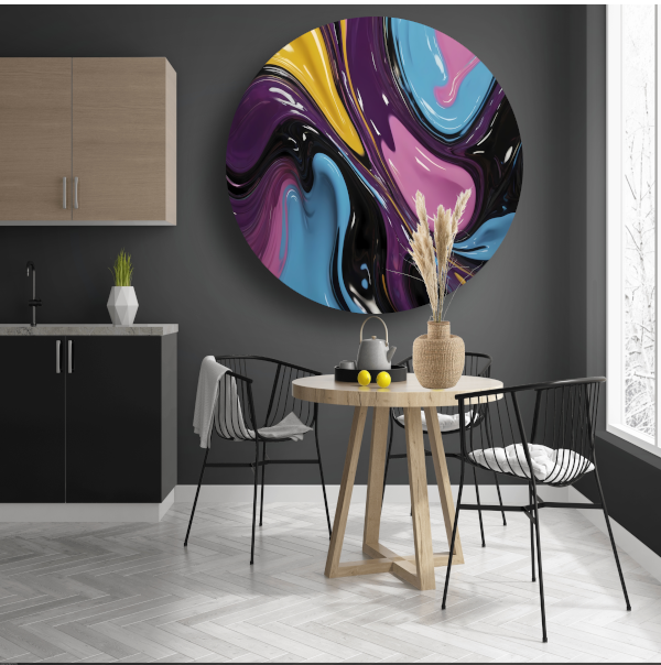 Abstract Spel van Vloeibare Kleuren aluminium muurcirkel