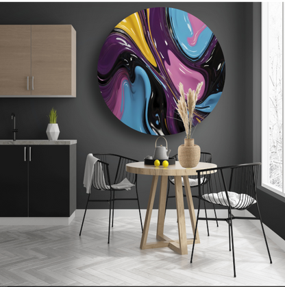 Abstract Spel van Vloeibare Kleuren aluminium muurcirkel