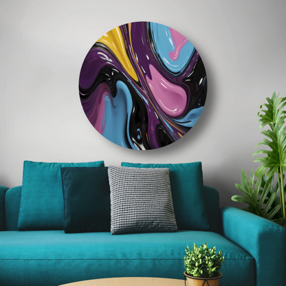 Abstract Spel van Vloeibare Kleuren aluminium muurcirkel
