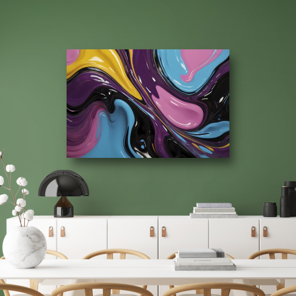 Abstract Spel van Vloeibare Kleuren canvas met baklijst