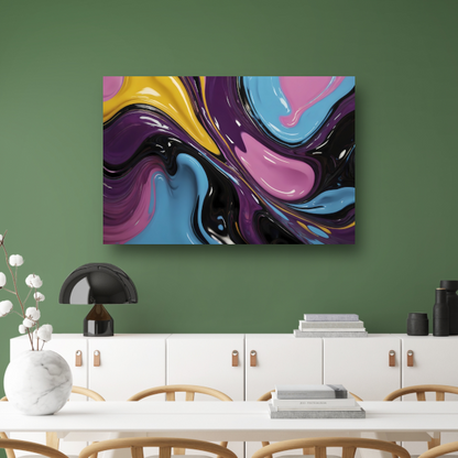 Abstract Spel van Vloeibare Kleuren canvas met baklijst