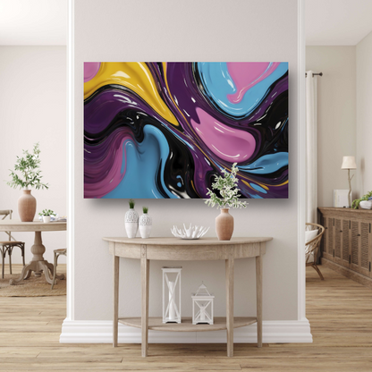Abstract Spel van Vloeibare Kleuren canvas met baklijst