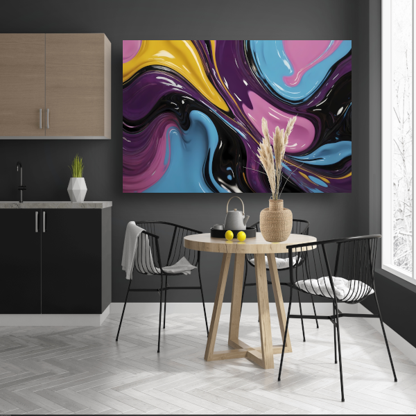 Abstract Spel van Vloeibare Kleuren canvas met baklijst