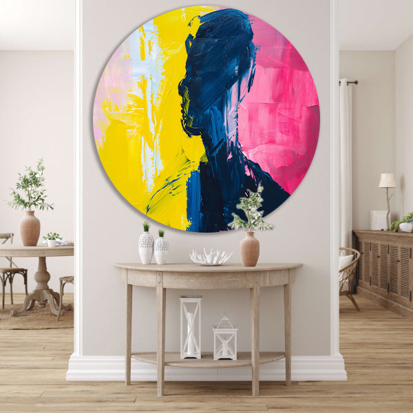 Abstracte silhouet met levendige kleuren aluminium muurcirkel